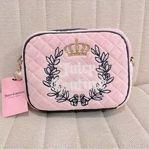 NEW Juicy Couture‎ Pink Clay Brown Royal Couture Velour Crossbody Camera Bag